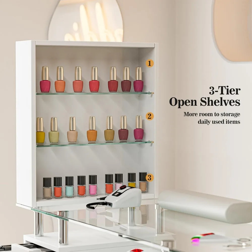 Ljustra Manicure Table Nail Desk Acetone Resistant with Glass Top