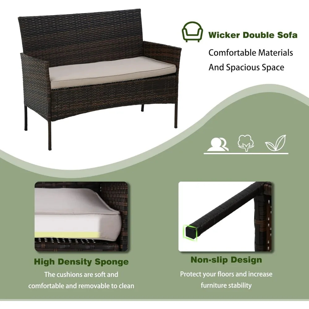 Ljustra 4 Pieces Rattan Patio Furniture Set Garden Conversation Sofa