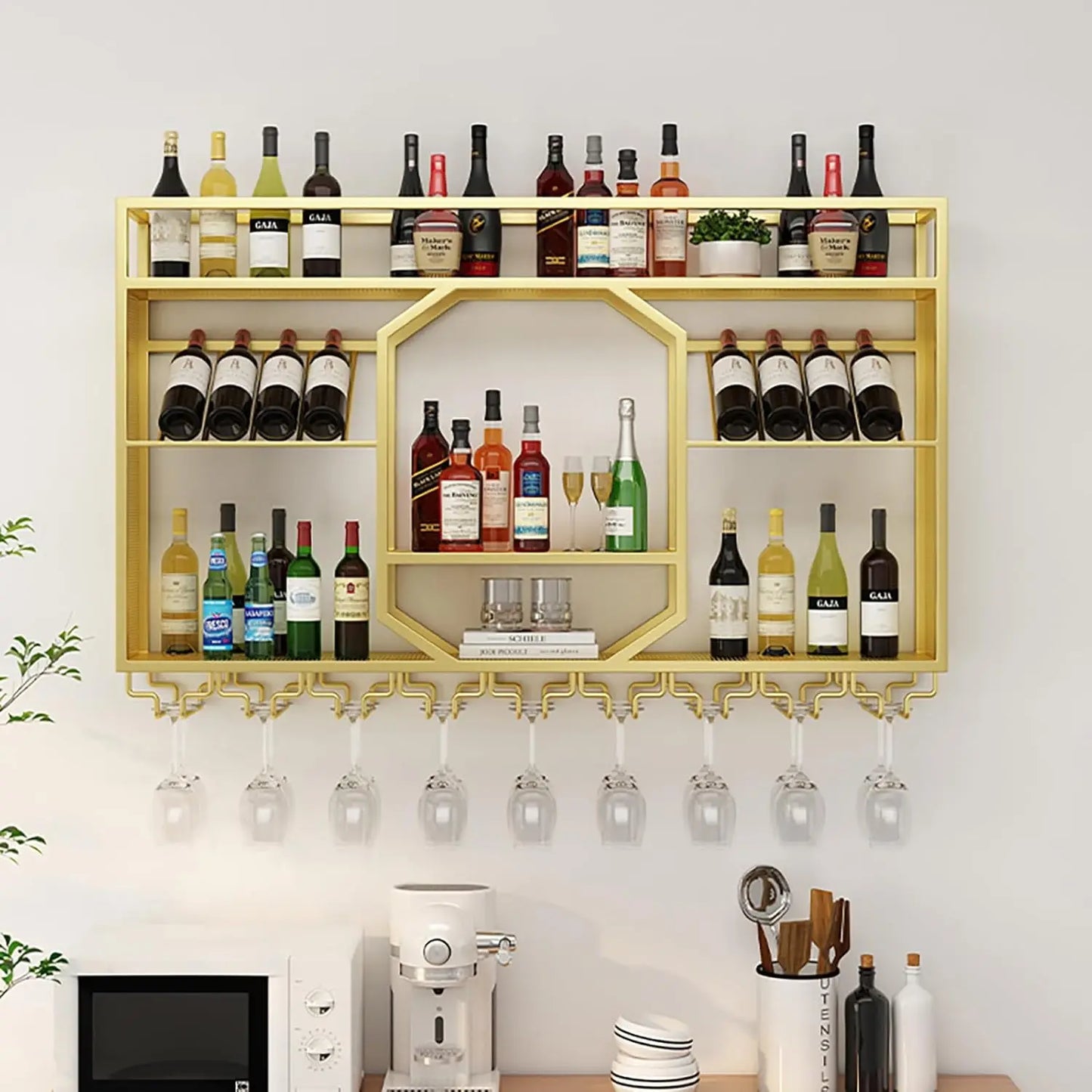 47 Inch Wall Mounted Wine Rack Floating Bar Metal Storage Shelf