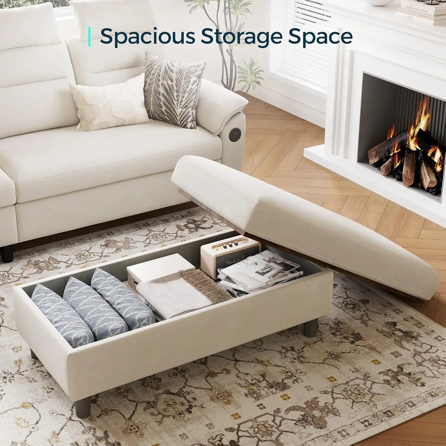 46 Inch Storage Ottoman Bench Folding Coffee Table Footstool Organizer