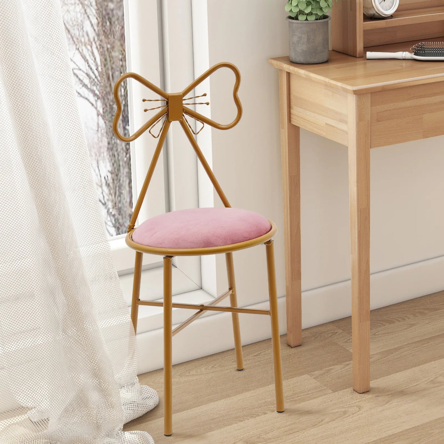 Butterfly Backrest Makeup Chair Modern Vanity Stool with Metal Frame