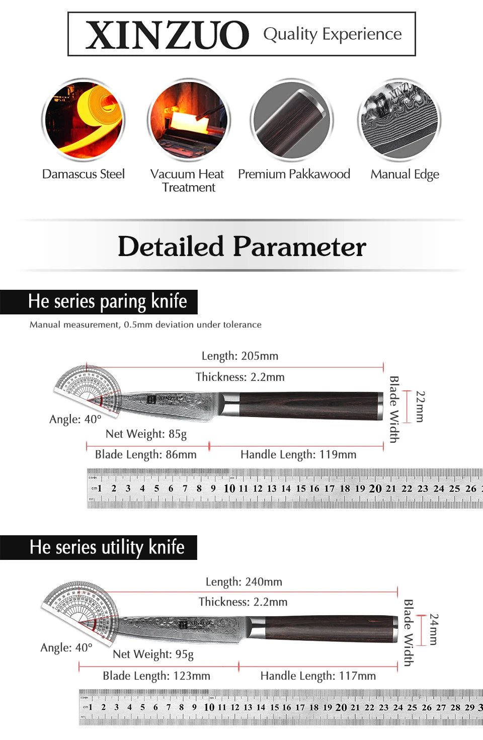 Ljustra 5PC Kitchen Knives Set VG10 Damascus Steel Pakkawood Handle