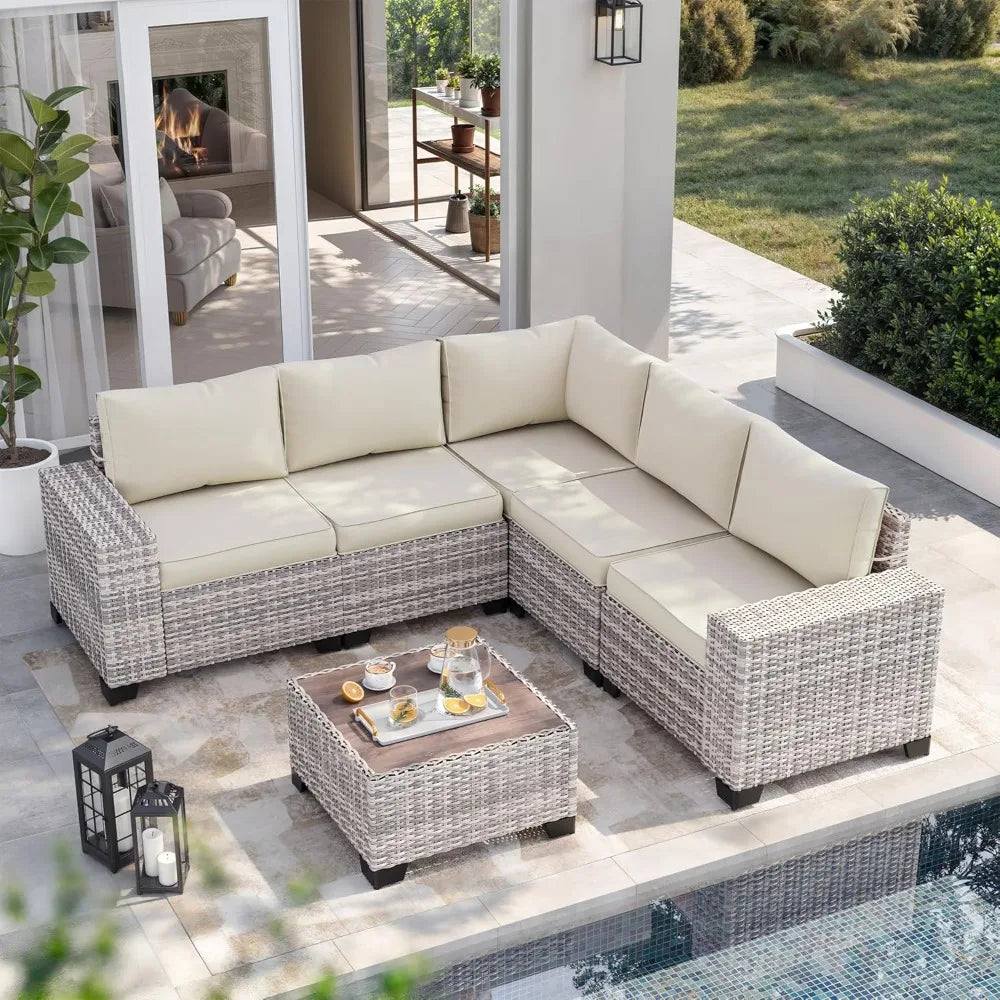 Ljustra 6-Piece Outdoor Patio Wicker Sofa Set with Cushions & Table