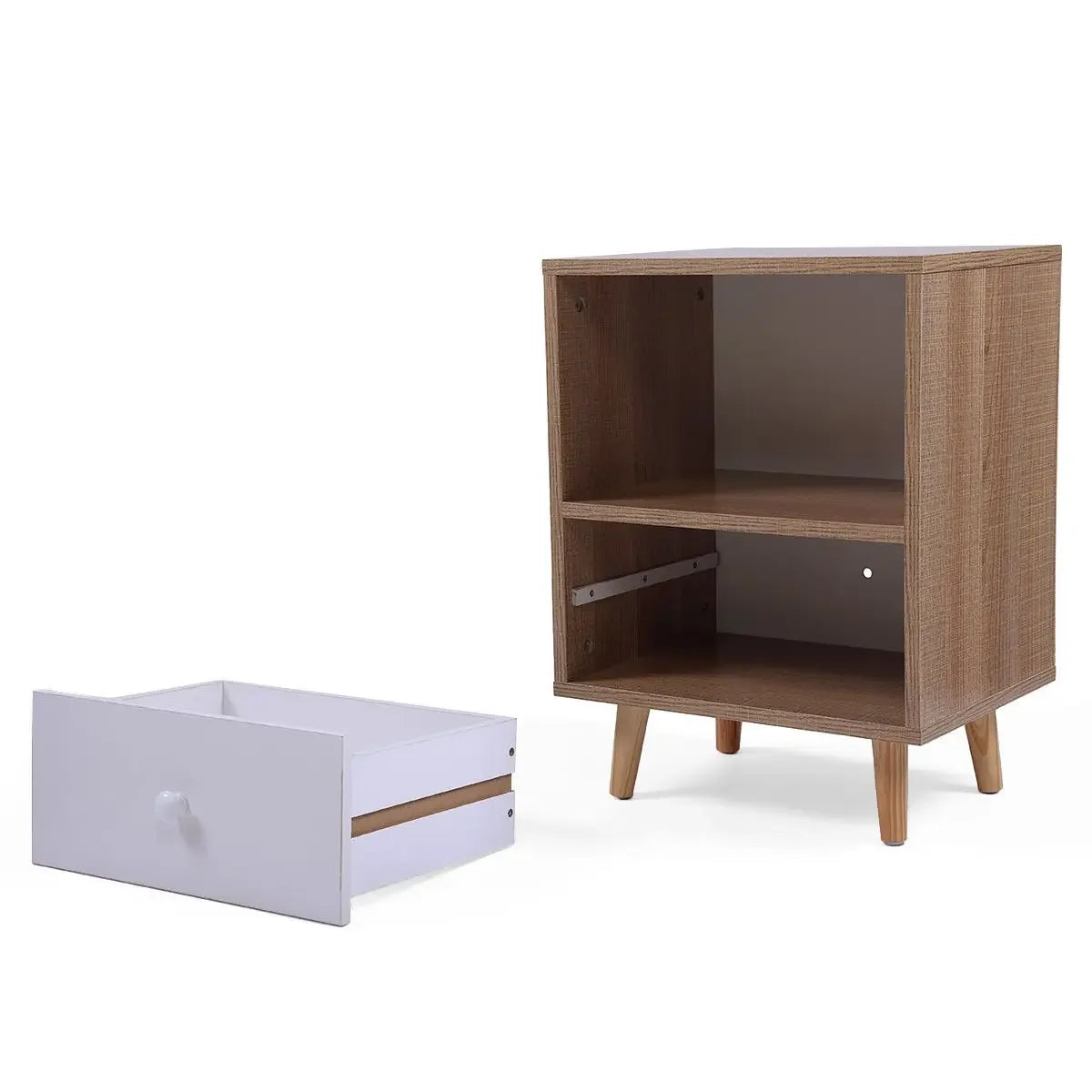 Set of 2 Mid Century Nightstands Bedside Tables with Drawer and Shelf