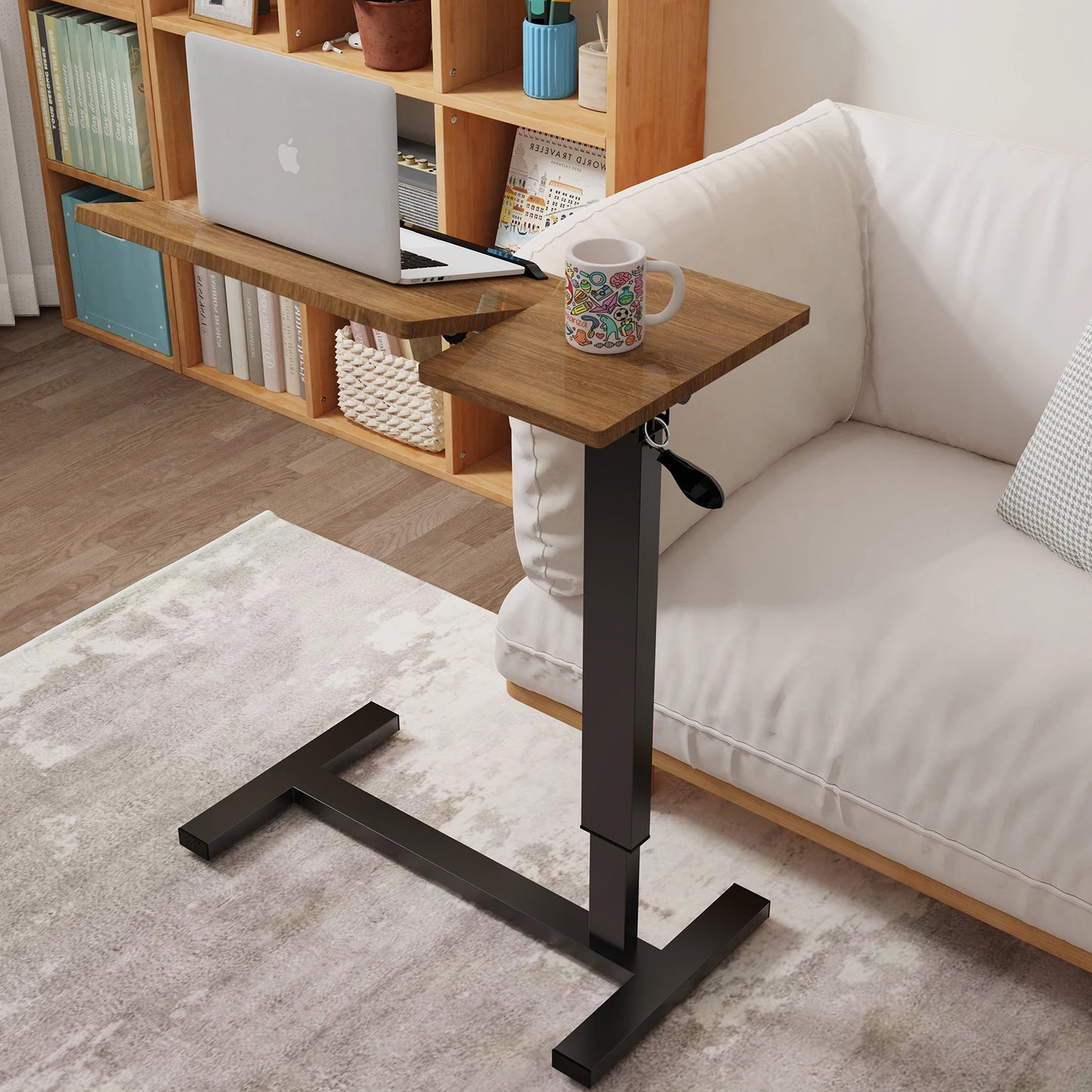 Height Adjustable Overbed Table Bedside Desk Laptop Table with Wheels