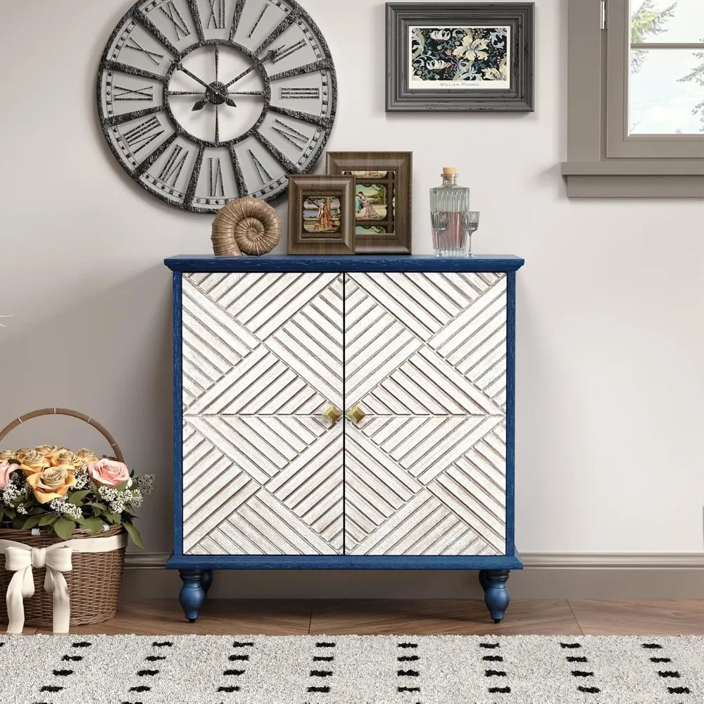 Antique Wood Carved Accent Cabinet Rustic Sideboard Buffet Storage