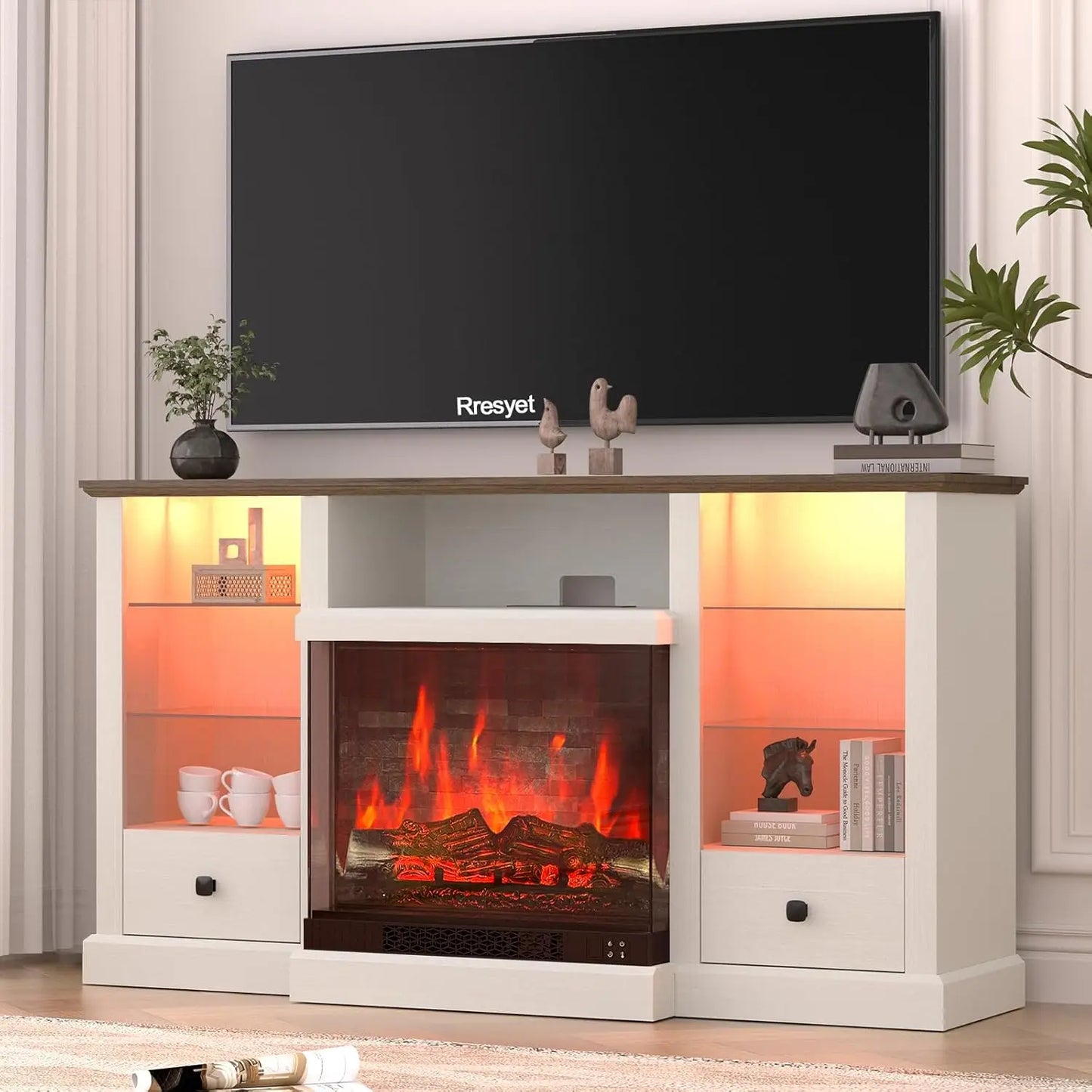Fireplace TV Stand for 65 inch TV with 3-Sided Electric Fireplace