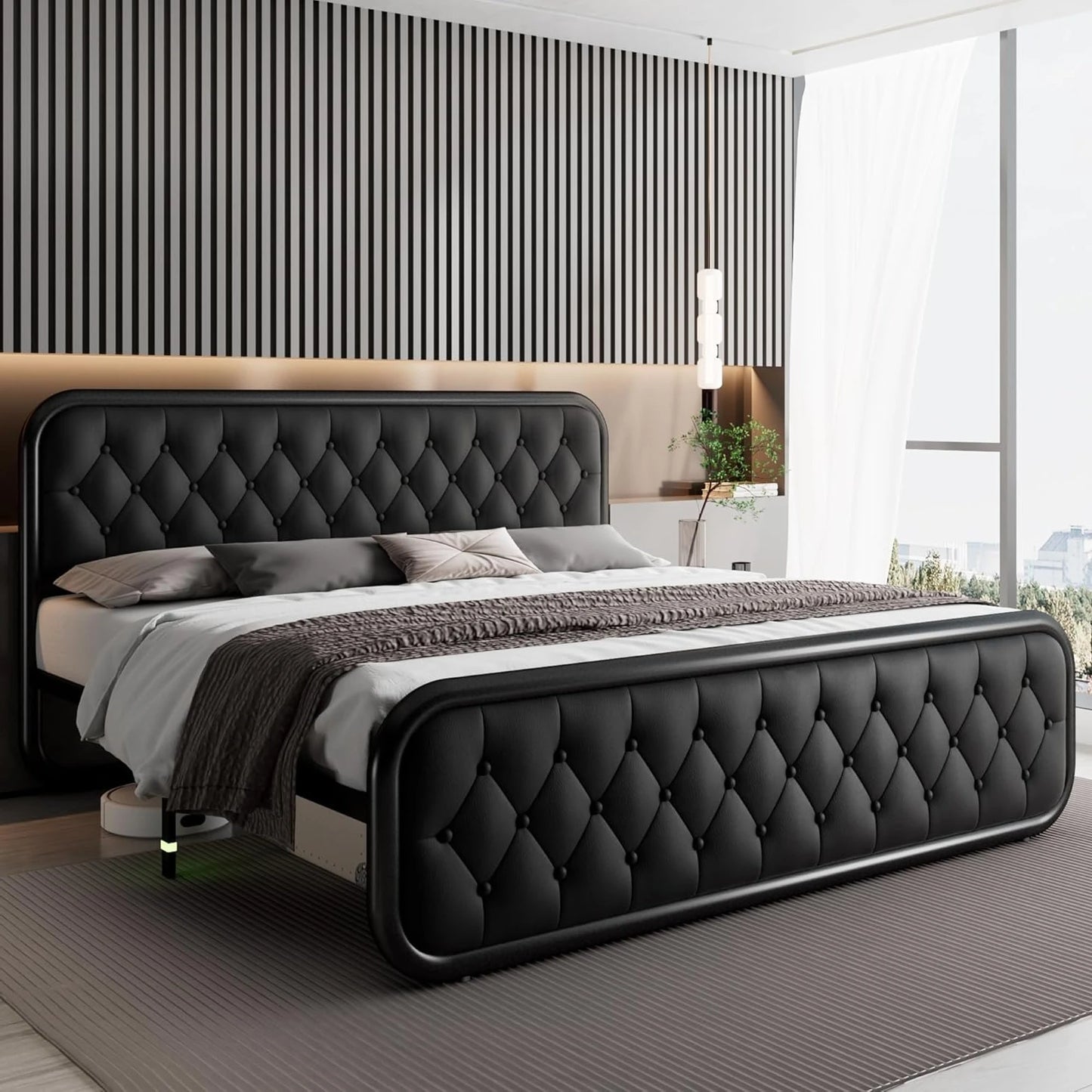 Ljustra King Size Bed Frame Heavy Duty Platform Bed with Storage