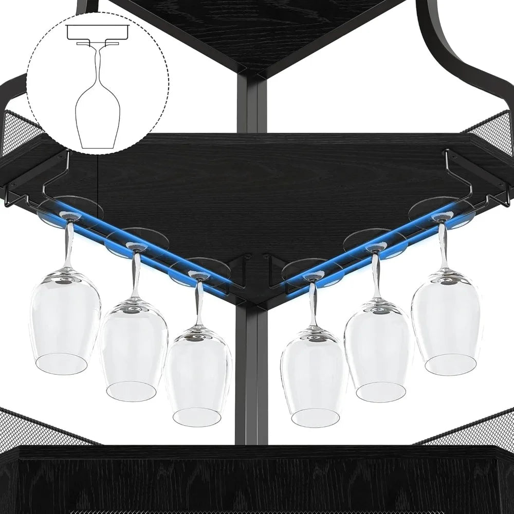 Corner Wine Bar with 5-Tier Storage Heavy Duty Industrial Design