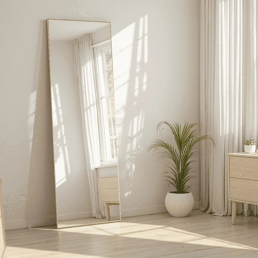 Ljustra 59in Full Length Mirror Aluminum Alloy Frame Floor Mirror HD Glass