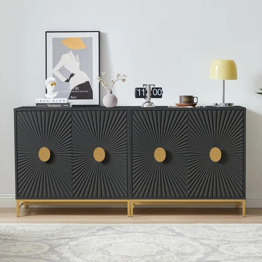 Accent Cabinet Set of 2 Luxury Carving Board Buffet Storage Sideboard