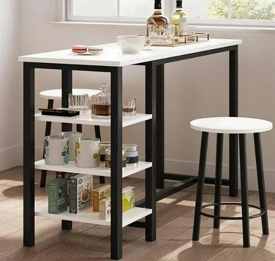 Bar Table with 2 Stools Counter Height Table 3 Storage Shelves
