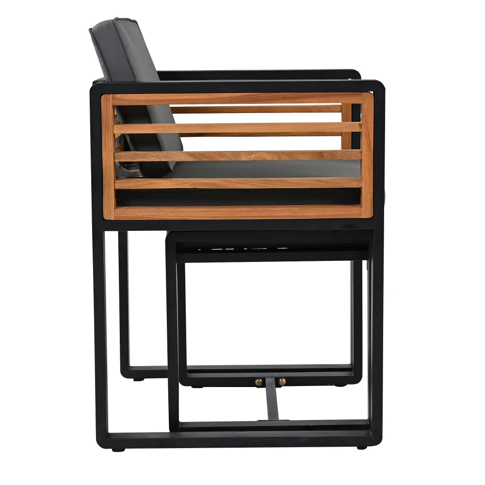 9-Piece Acacia Wood Patio Dining Set with Cushioned Chairs and Ottomans