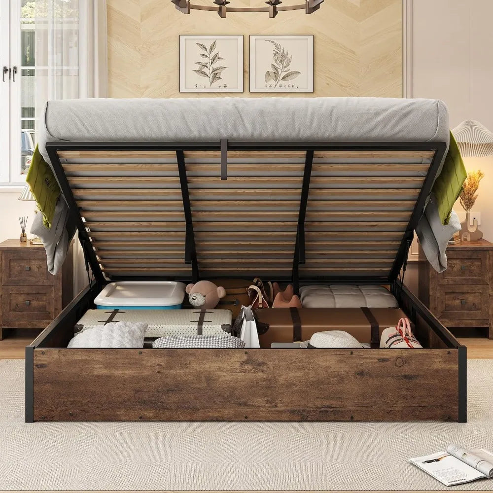 AMERLIFE Lift Up Storage King Bed Frame Platform Bed with Storage