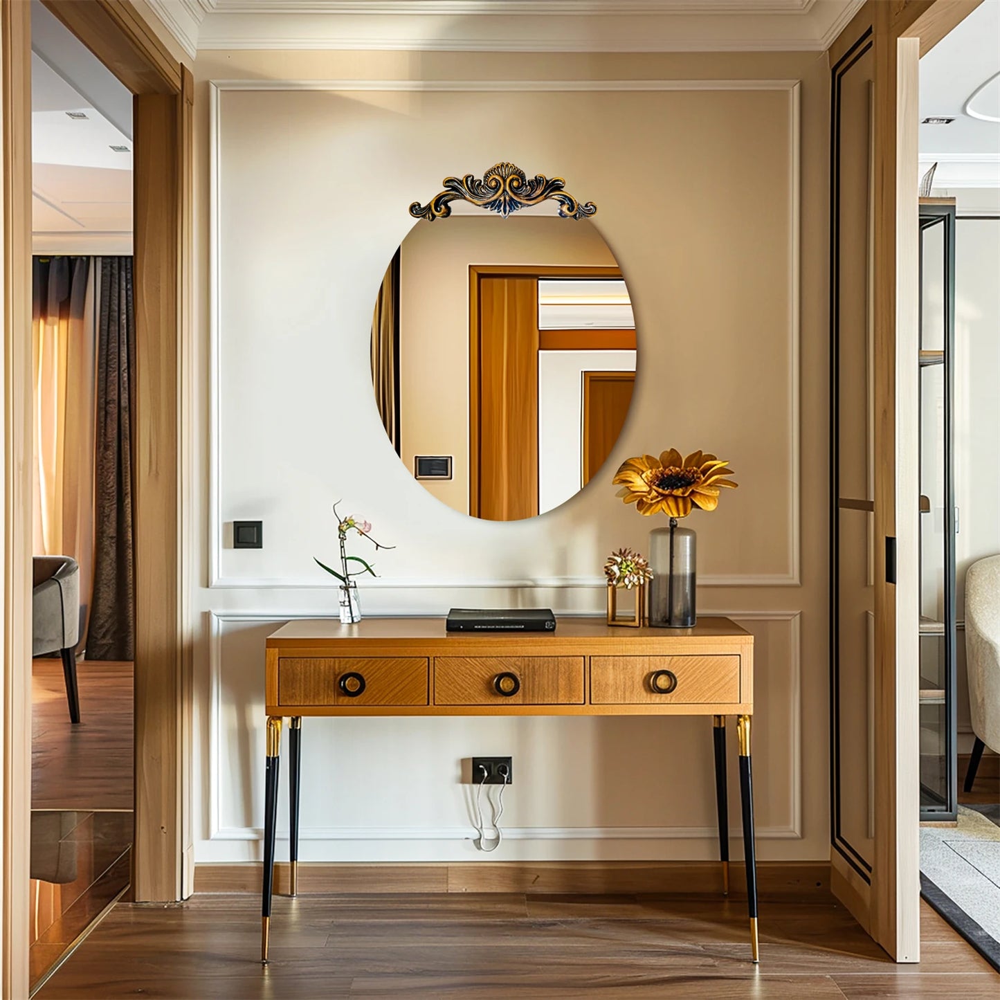 Oval Vintage Baroque Mirror 50/60/70CM Antique Frame Glam Wall Decor