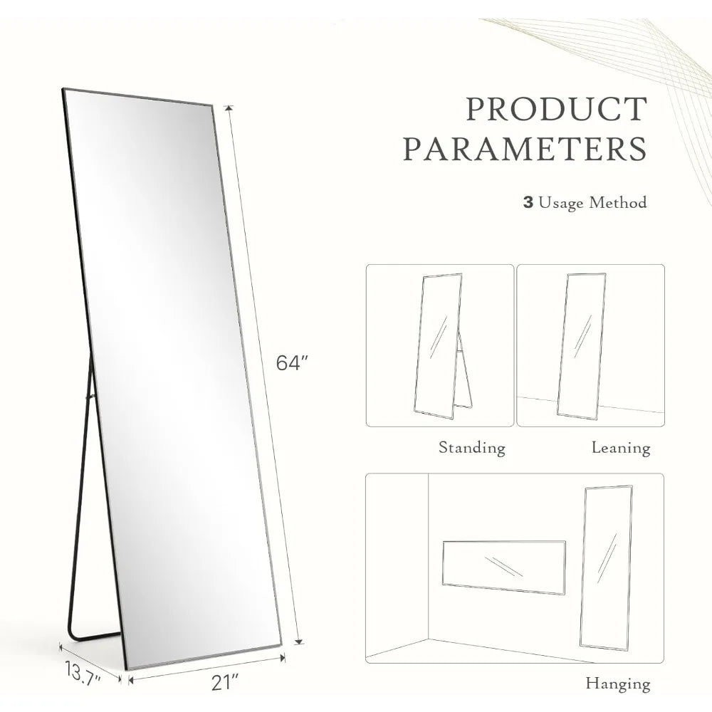 Ljustra 63x20 Full Length Wall Mounted Tilting Mirror Black Rectangular