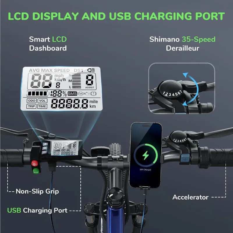 M10 500W Electric Mountain Bike 26" 20MPH Removable Battery Commuter