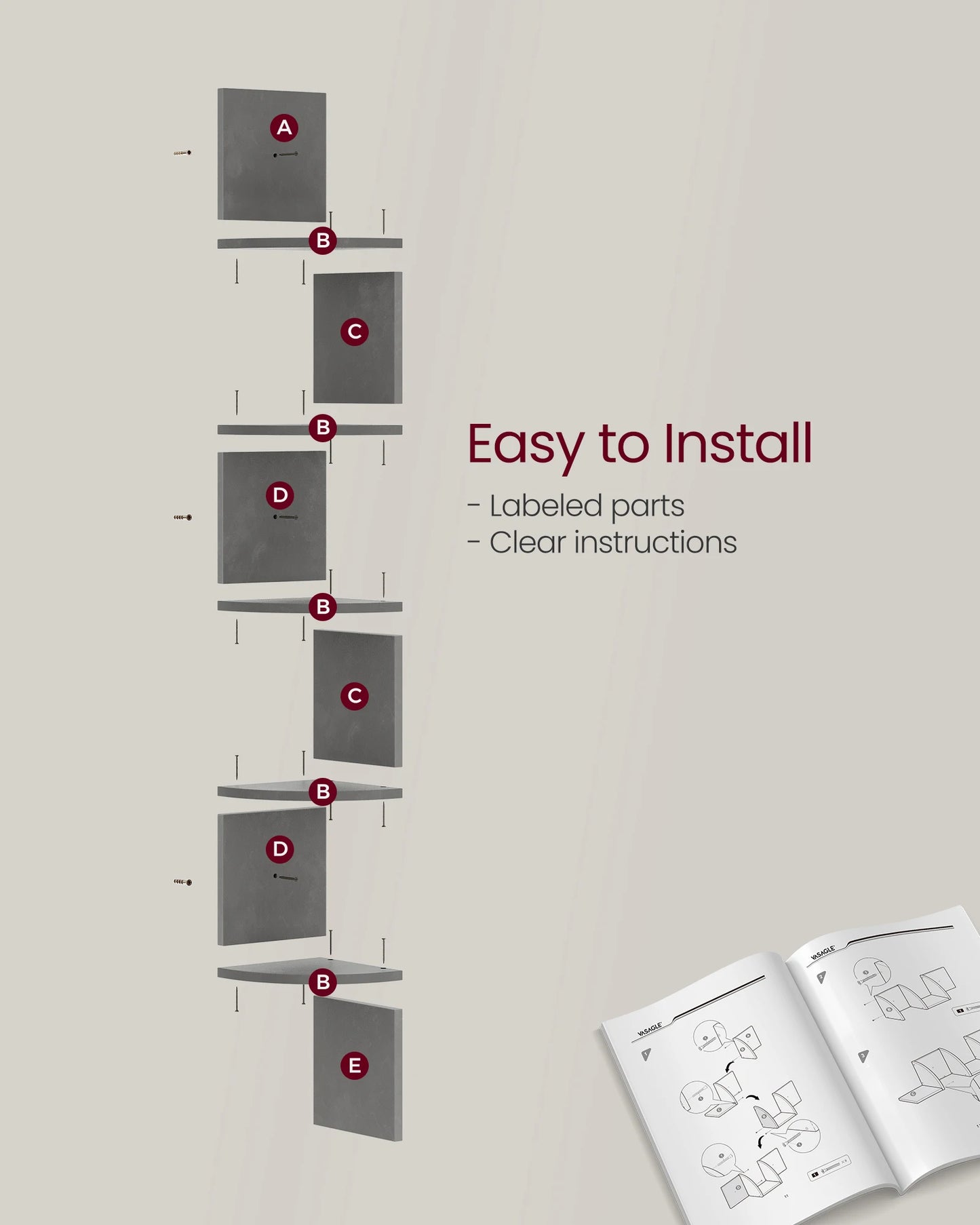 Ljustra 5-Tier Floating Corner Shelf Wall Mount Bookshelf Plant Stand