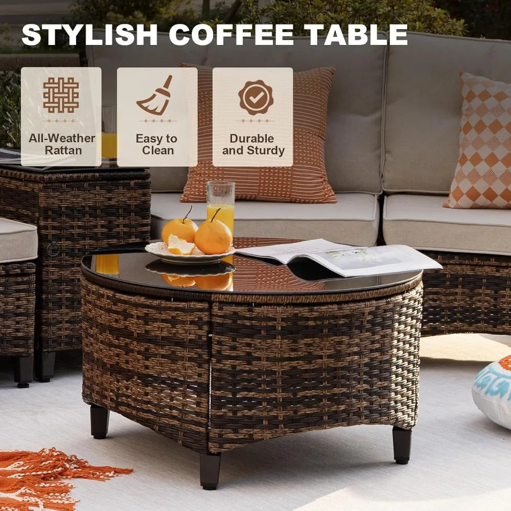 Ljustra 9 Piece Outdoor Patio Furniture Set Half-Moon Curved Sectional