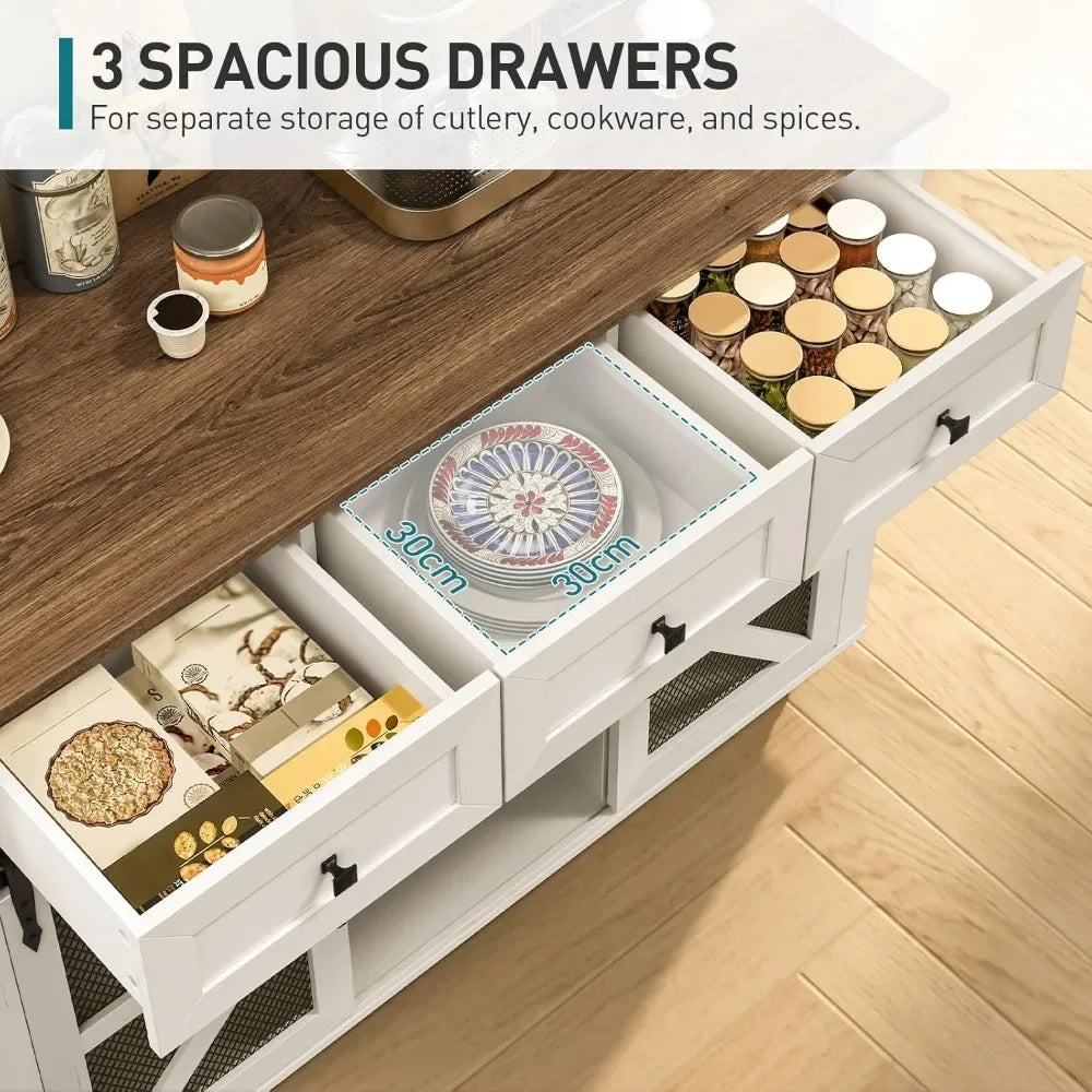 Kitchen Island with Storage Charging Station Rolling Table Drop-Leaf