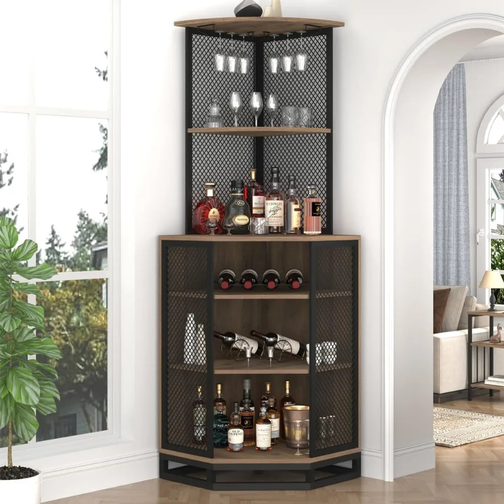 Corner Bar Cabinet Industrial 5 Tier Adjustable Shelf Storage Home