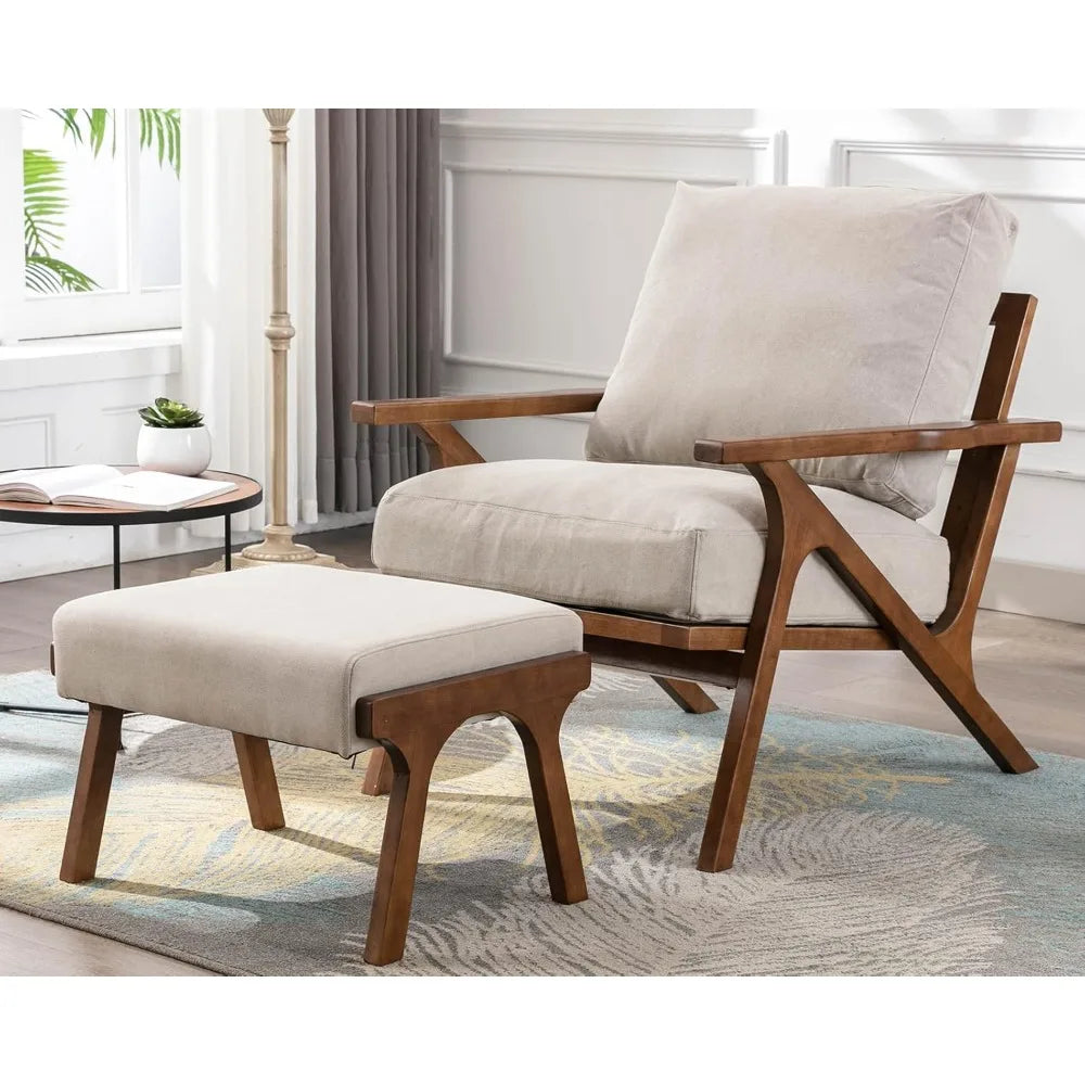 Mid Century Modern Accent Chair Ottoman Set Farmhouse Living Room