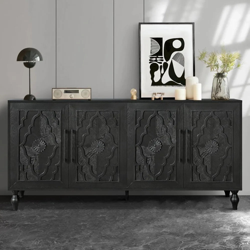Ljustra Sideboard Buffet Credenza 63 Inch Antique Black Storage Cabinet