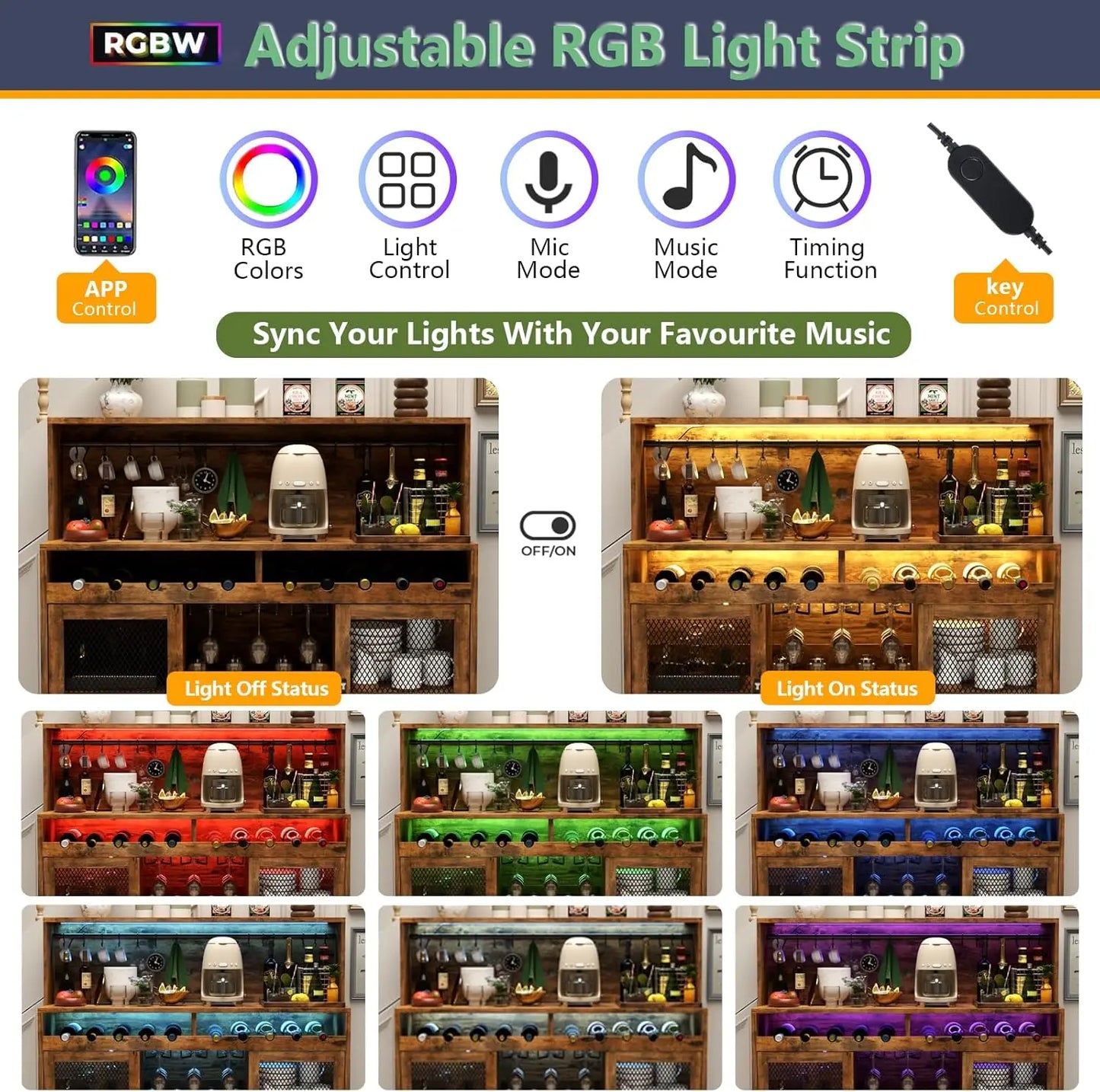 Limited Time Offer Wine Bar Cabinet with LED Light and Storage