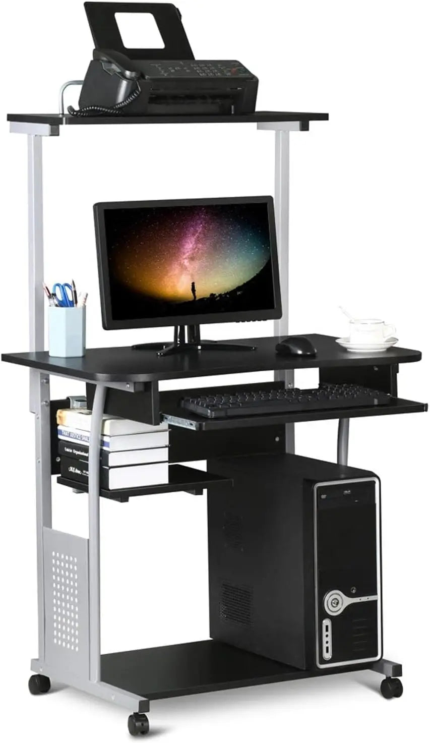 3-Tier Rolling Computer Desk Mobile Office Desk for Small Spaces