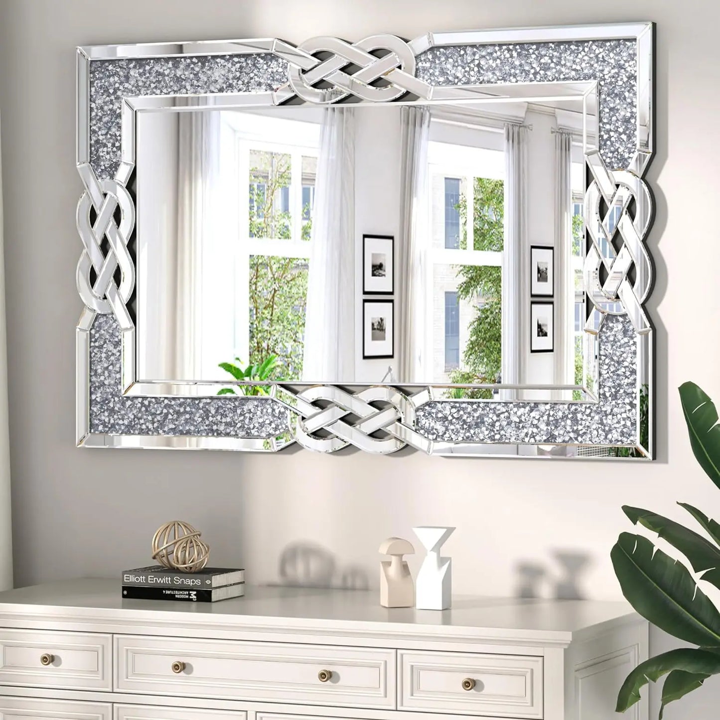Large Crystal Crush Diamond Mirror Vanity Wall Decor for Bedroom Living Room