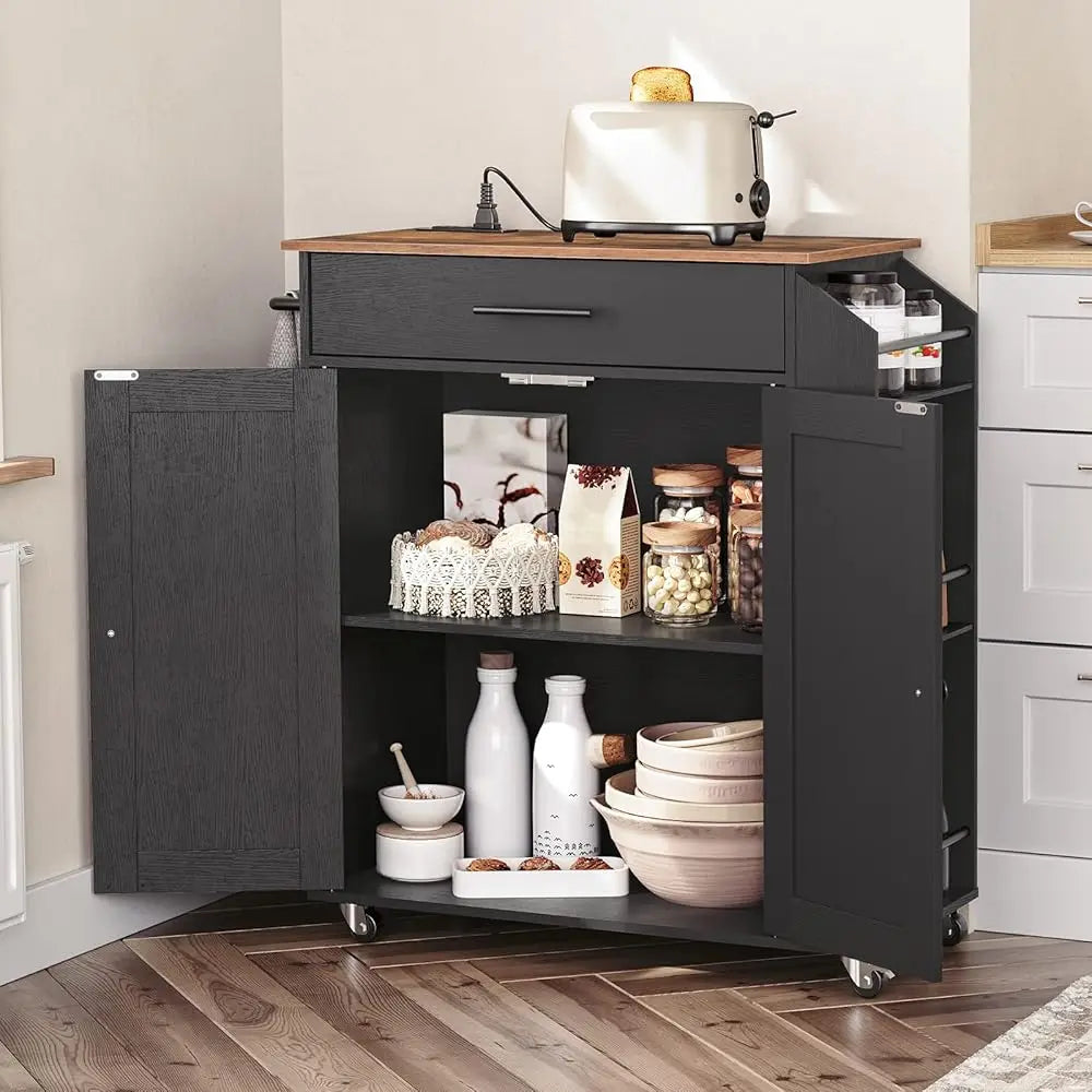 Kitchen Island With Power Outlet Rolling Cart Storage For Home Dining