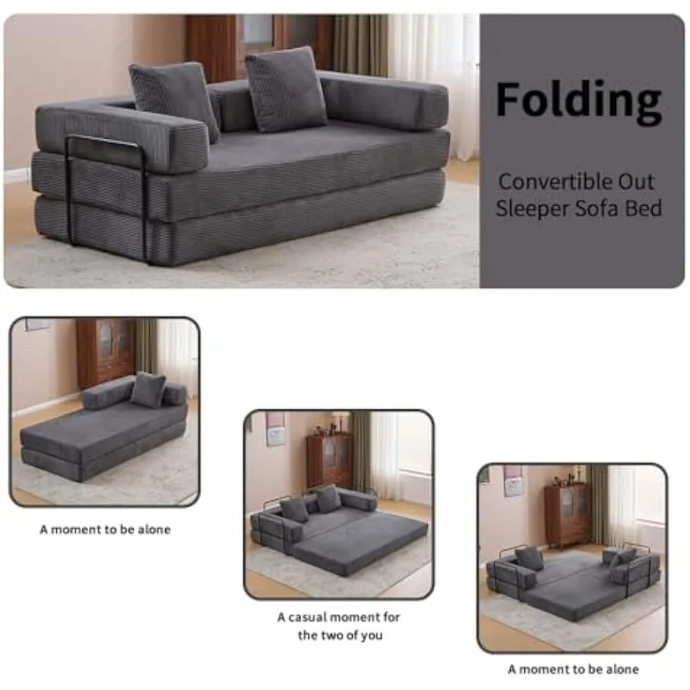 Corduroy Sofa Bed Convertible Floor Couch Armrests Comfortable Lounger