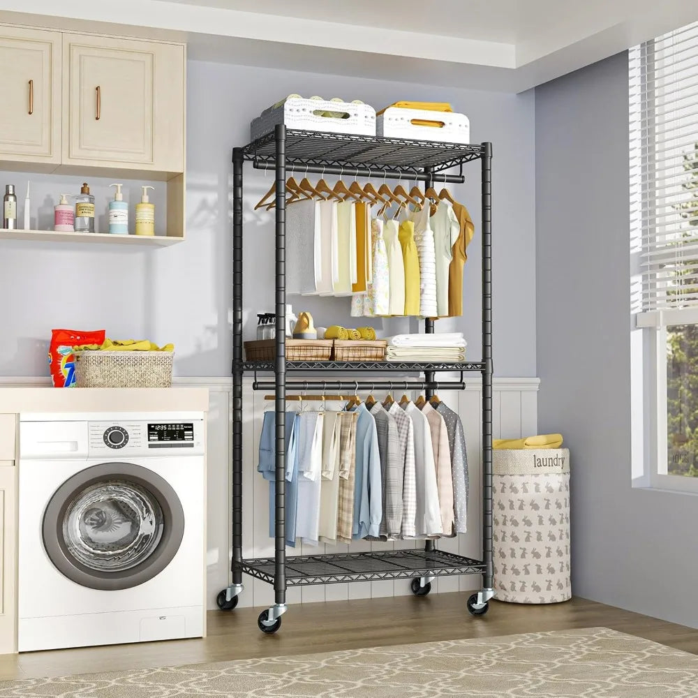 Heavy-Duty Portable Closet Garment Rack Adjustable Shelves 76 Inch