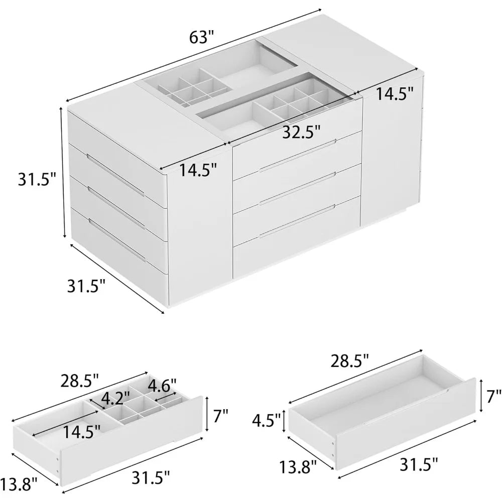 Armoire Bedroom Island LED Light Glass Tabletop Storage Organizer