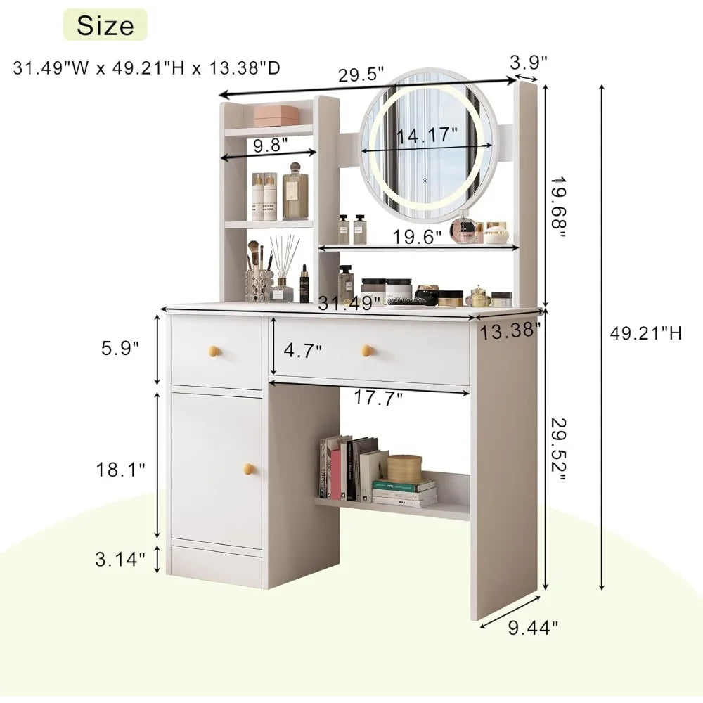 Ljustra Makeup Vanity Table with LED Mirror and Storage Drawers