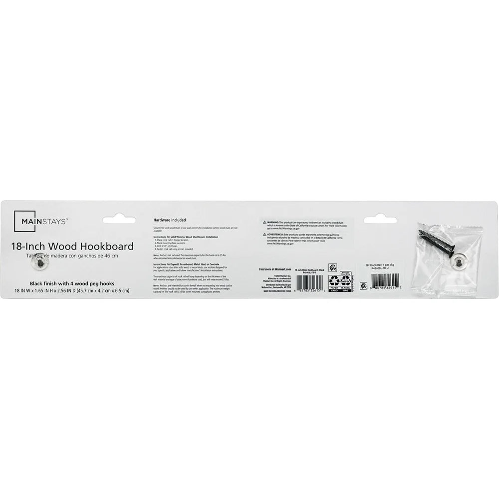 Wall Mounted Wood Hook Rack 4 Hooks Entryway Organizer Easy Install 35 lbs