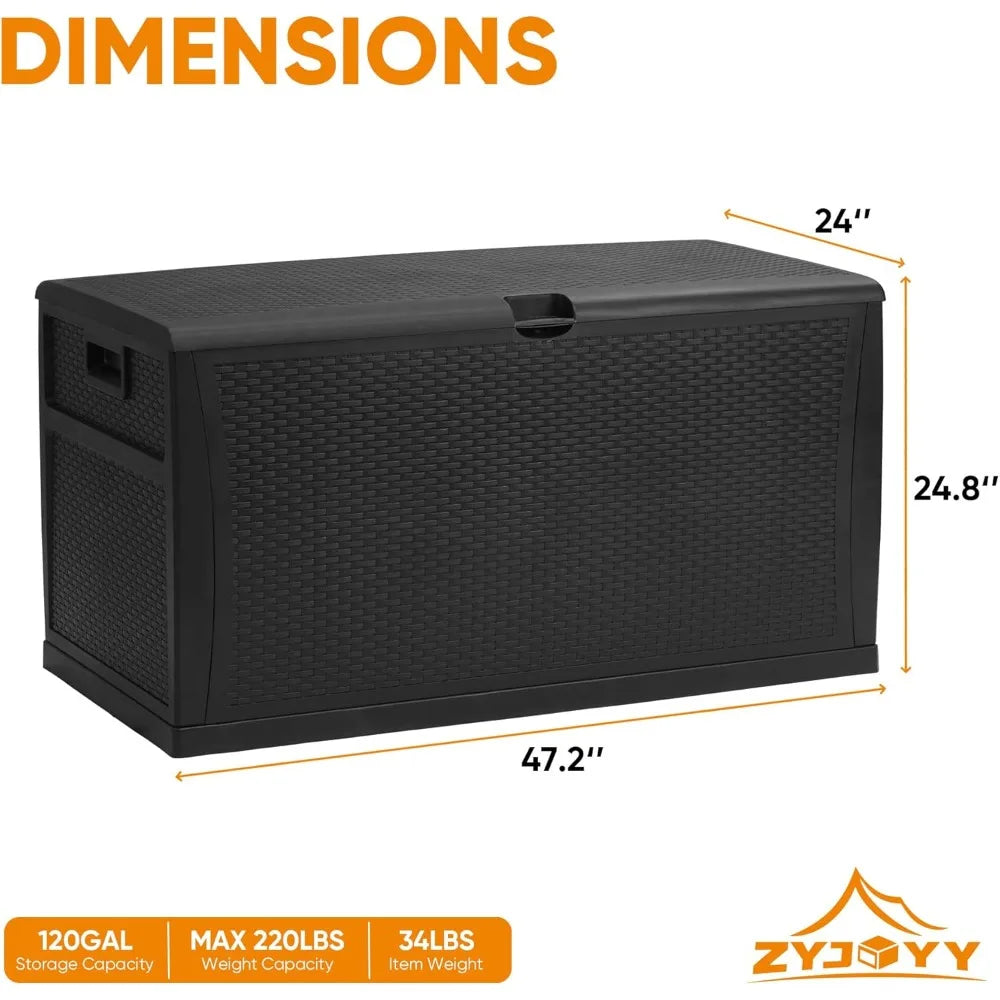 120 Gallon Resin Deck Box Weatherproof Outdoor Storage for Patio Garden