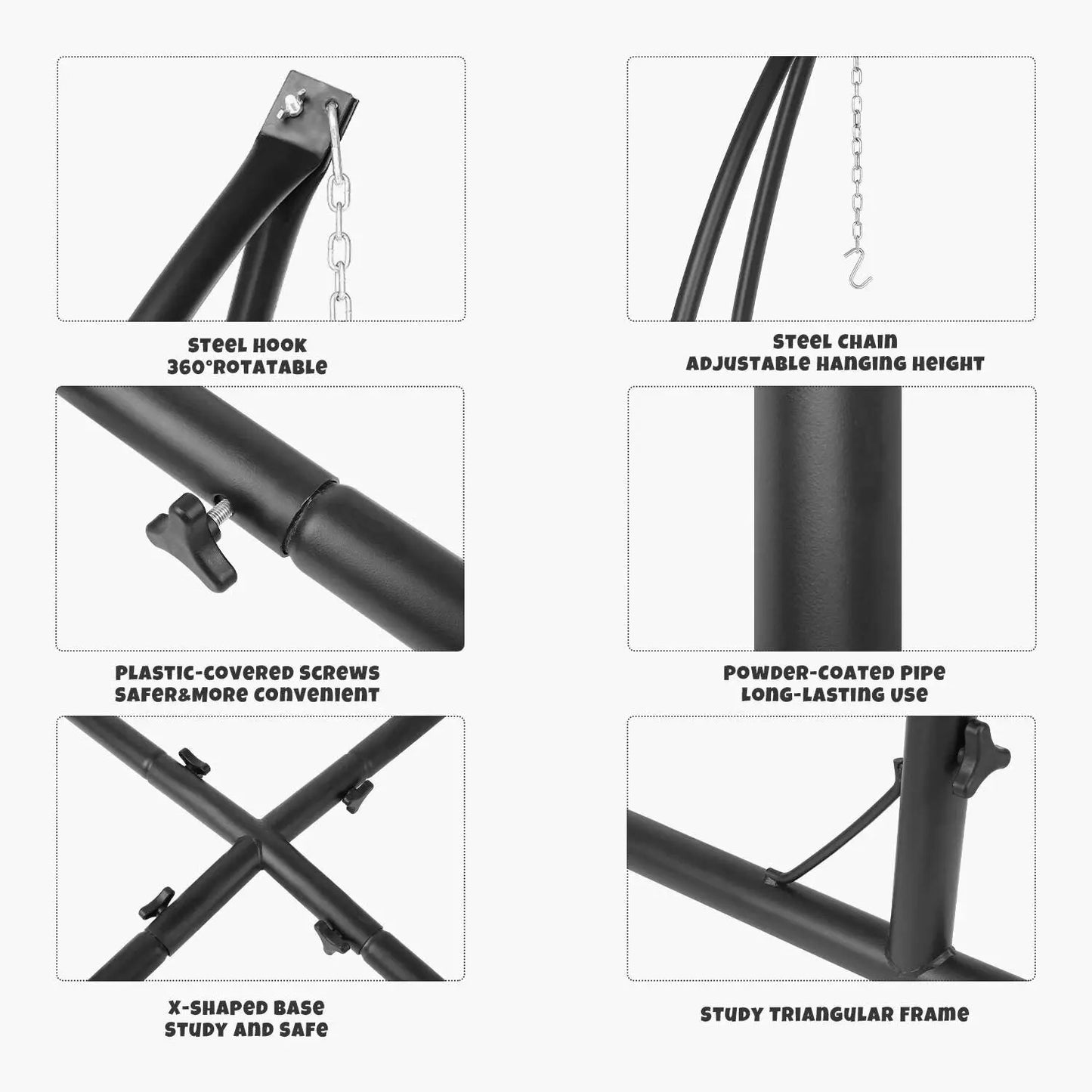 C-Type X-Type Hammock Chair Stand Solid Steel Frame Adjustable 210cm