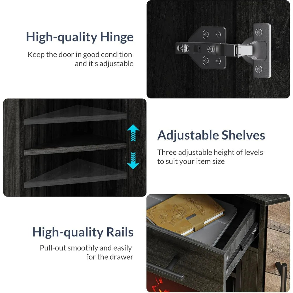 Corner TV Stand with Electric Fireplace for TVs up to 43 Inches