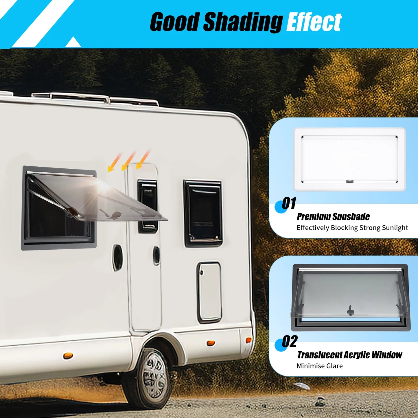 RV Ventilation Window 900x500mm Camper Hatch 70 Degree Adjustable