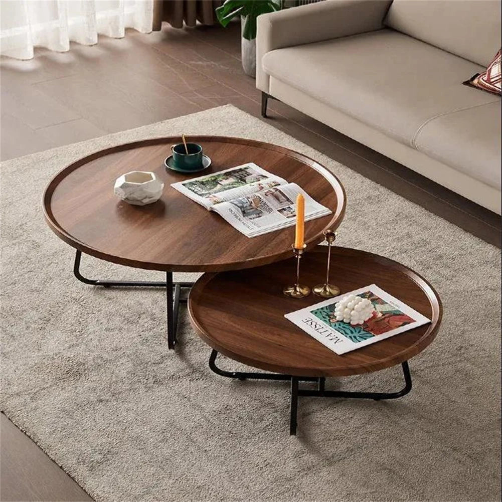 Nesting Coffee Table Set Modern Round Walnut End Tables Living Room