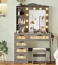 RGB Vanity Makeup Desk with 6 Drawers Smart Lighting and Charging Station