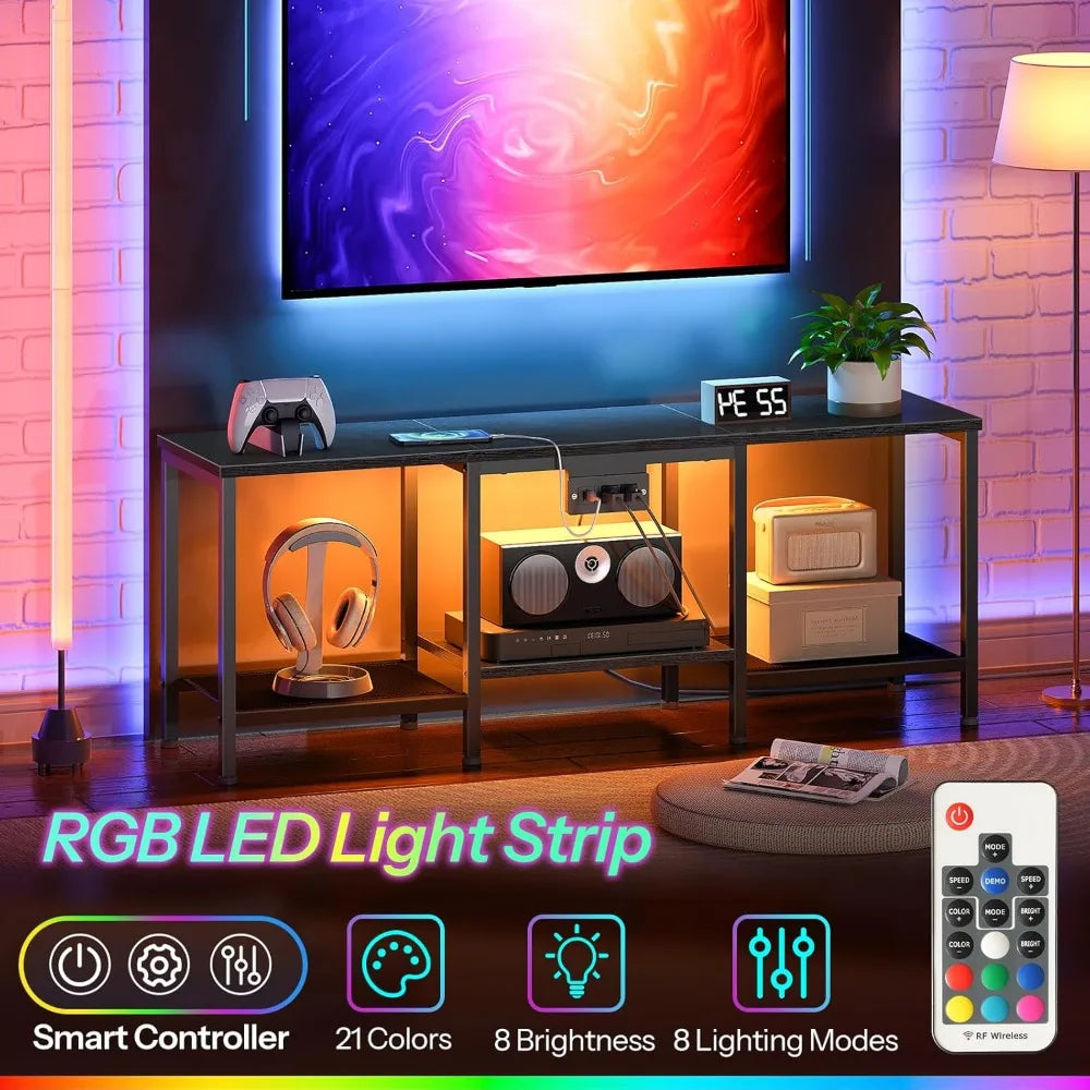 TV Stand with Charging Station LED Entertainment Center for 55 Inch TV