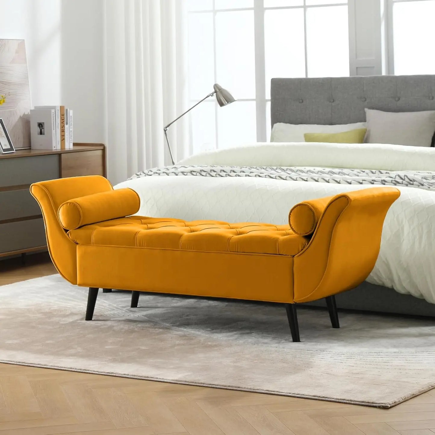 65 Inch Velvet Tufted Storage Bench Ottoman for Bedroom Entryway