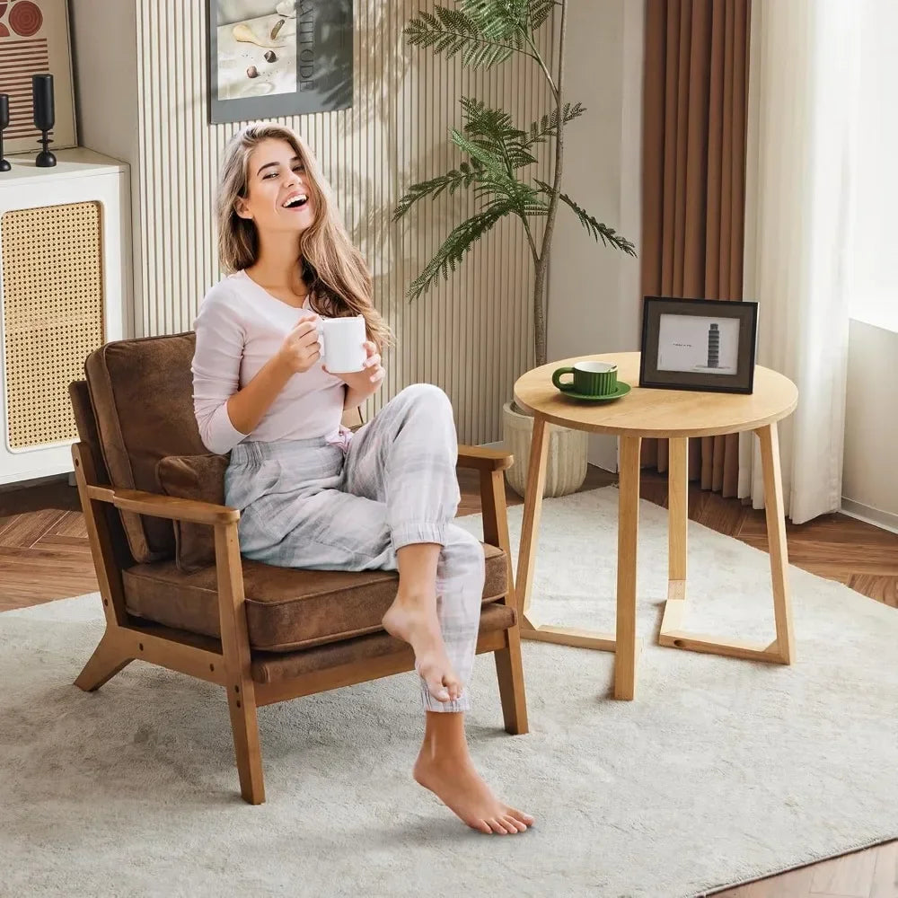 Ljustra Mid-Century Accent Chair Wide Armrest Lounge Chair with Pillow