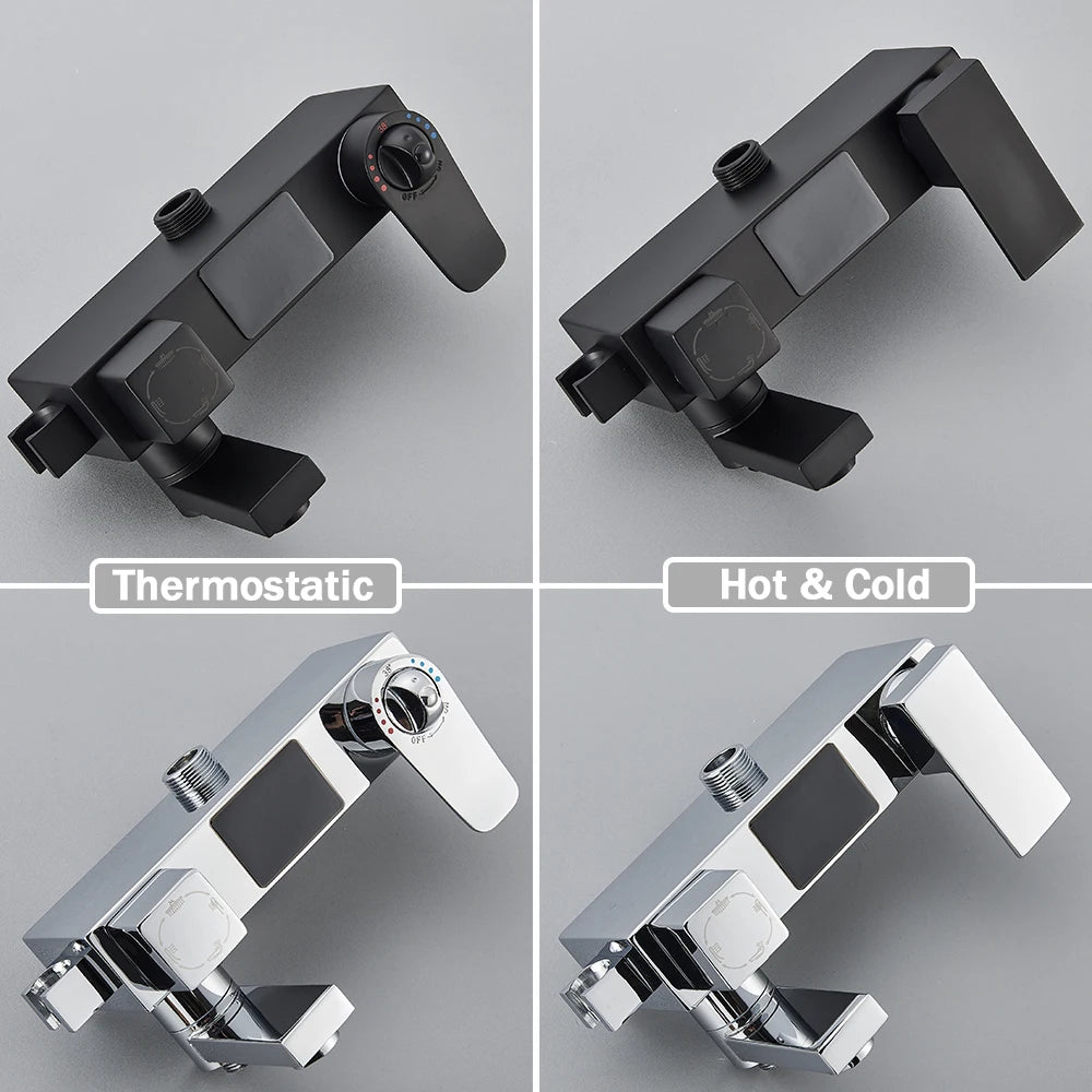 Black Digital Display Thermostatic Shower Faucet Rainfall Mixer Tap