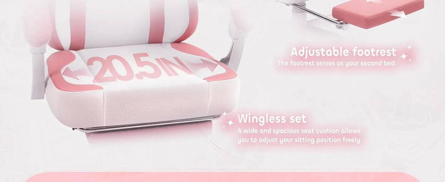 Cute Gaming Chair with Cat Ears Lumbar Cushion Ergonomic Footrest Reclining