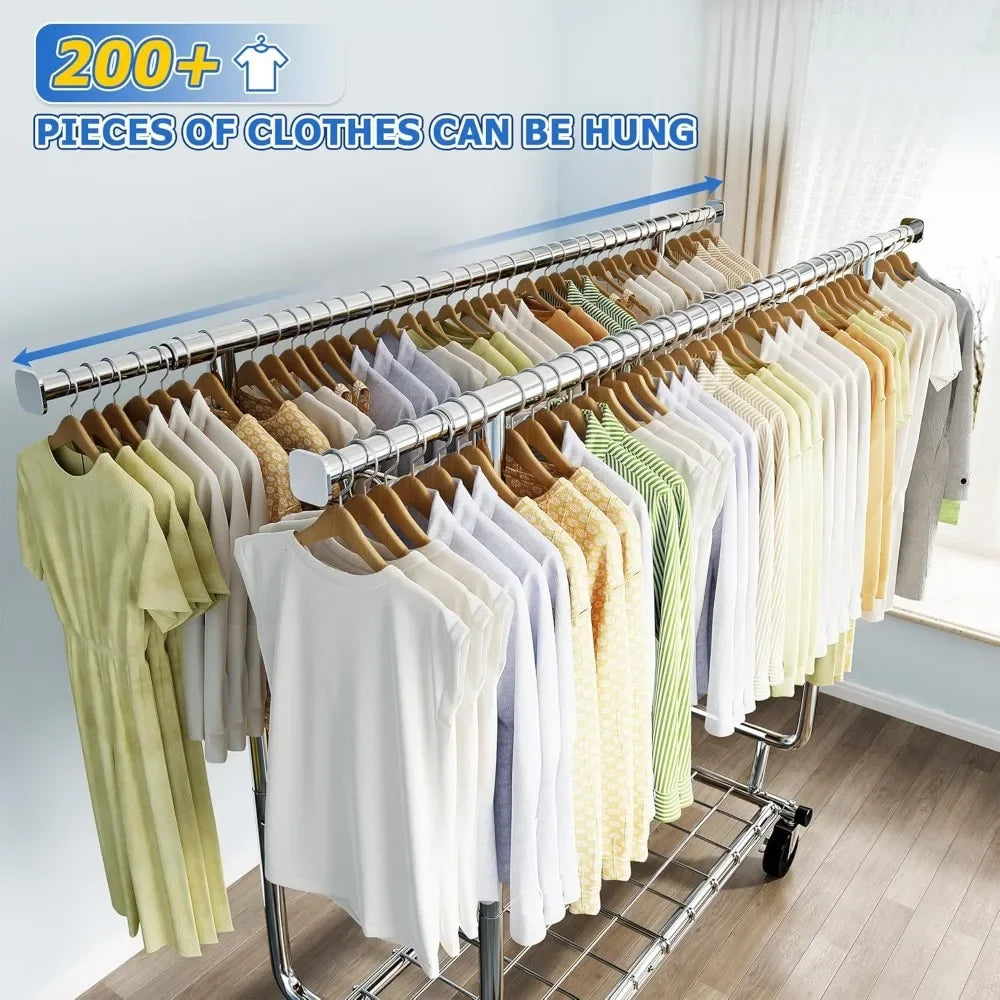 Heavy Duty Adjustable Rolling Clothes Rack 620LBS Portable Storage