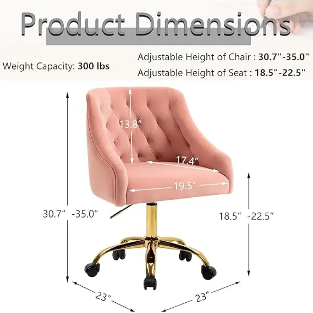 Modern Adjustable Pink Velvet Desk Chair for Home Office and Bedroom
