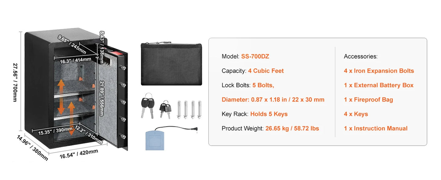 SucceBuy 4.0 cu.ft Safe Box with Key Lock Fingerprint LED Light